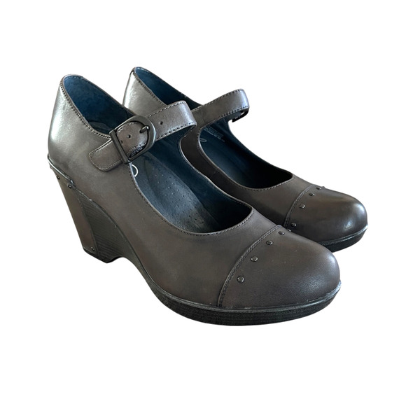 DANSKO Fanny Size 41/10.5 Brown Leather Mary Jane Steampunk Platform Wedge Shoes - Picture 4 of 9